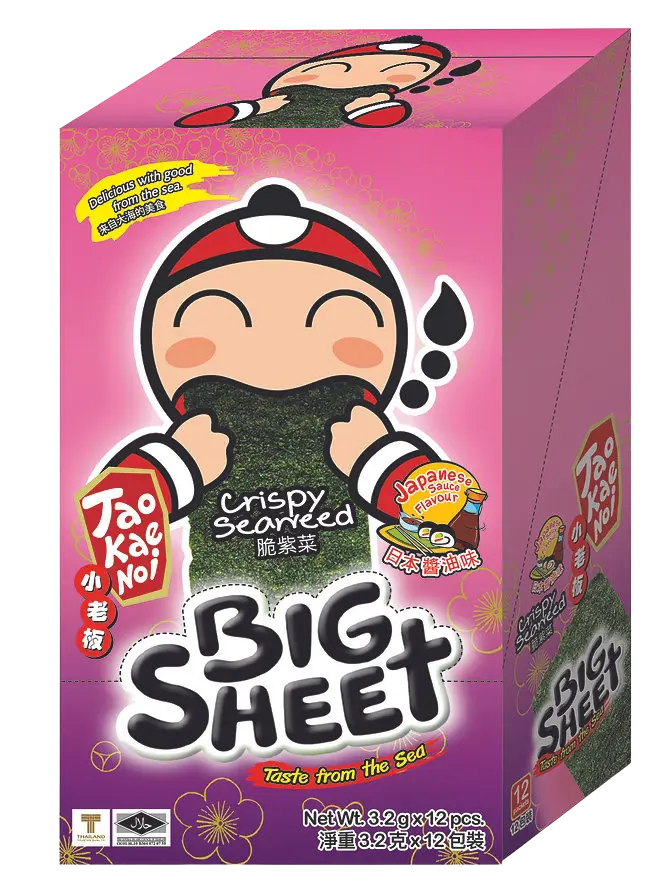 TAOKAENOI CRISPY SEAWEED BIG SHEET | 3.2G JAPANESE SAUCE FLAVOUR × 12 × 10 PACKETS