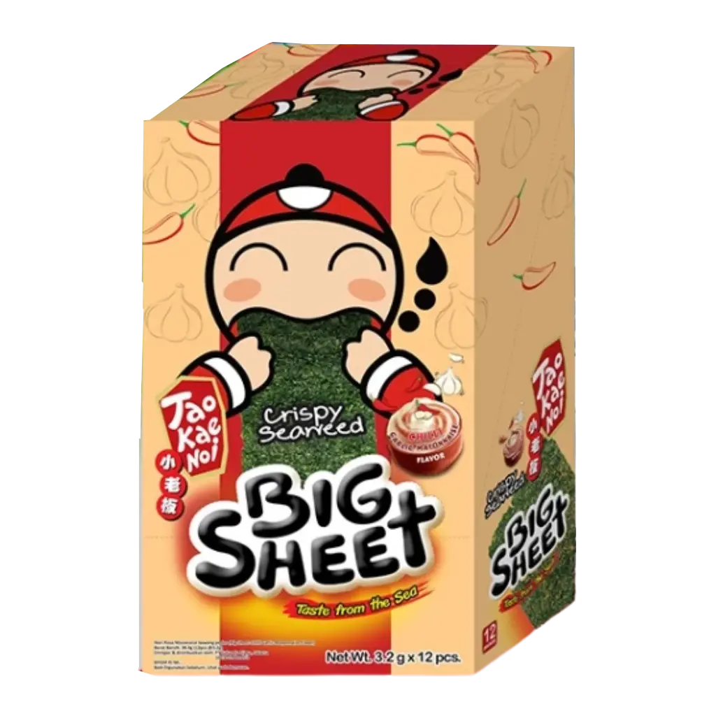 TAOKAENOI CRISPY SEAWEED BIG SHEET - CHILI GARLIC MAYO FLAVOUR | 3.2G × 10 × 12 PACKETS