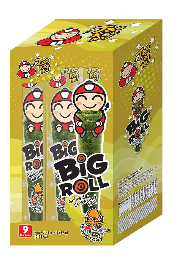 تاوكاينوي طحالب البحر المقرمشة رول كبير - بنكهة الحبار المشوي الحار | 3جم × 9 × 12 عبوات - 108 حبة