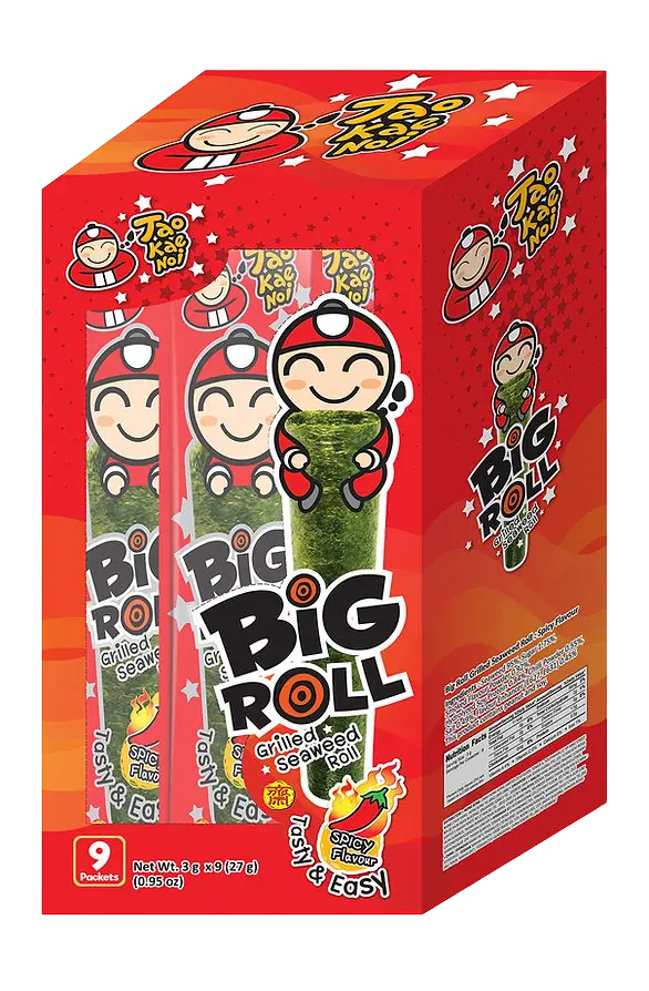 TAOKAENOI CRISPY SEAWEED BIG ROLL - SPICY FLAVOUR | 3G × 9 × 12 PACKETS